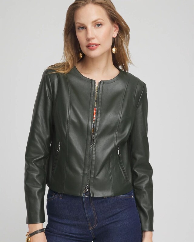 Faux Leather Knit Detail Jacket